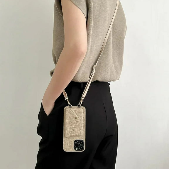 ZHaobin Crossbody Strap Lanyard Leather Phone Case for IPhone 12 Mini 16 15 14 Pro Max Wallet with Card Holder Cover (Khaki,For IPhone 11Pro Max)