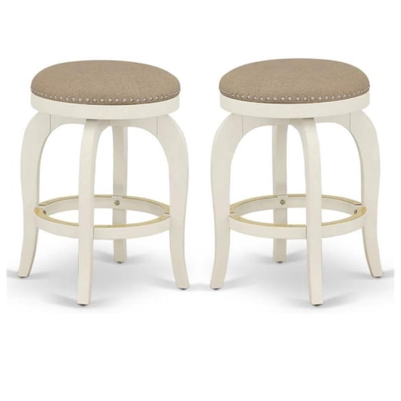Home Square 24" Wood Swivel Backless Bar Stool in Linen White - Set of 2