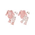 thumbnail image 2 of Rovasas Girls 3PCS Pants Sets Letter Print Romper Floral Flared Pants Headband, 2 of 9