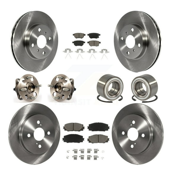 Transit Auto Front Rear Hub Bearing Assembly Disc Brake Rotor and Ceramic Pad Kit (10Pc) for Car Toyota Yaris Japan Production Identified By 1st Digit Of VIN J Left Right (Driver Passenger) KBB-117143