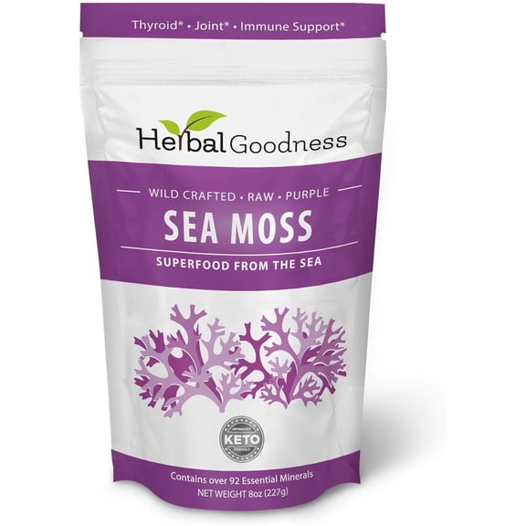 Organic Raw Sea Moss Gel 8oz - Wildcrafted Purple Irish Sea Moss Gel, Thyroid Support,  Immune Support Supplement - Herbal Goodness