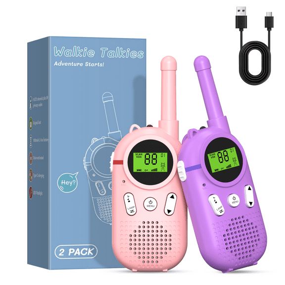 AWANFI Walkie Talkies, 2 pack Kids Walkie Talkies Rechargeable with LED Light, Kids Toy Birthday Xmas Gift for Kids Age 5-7