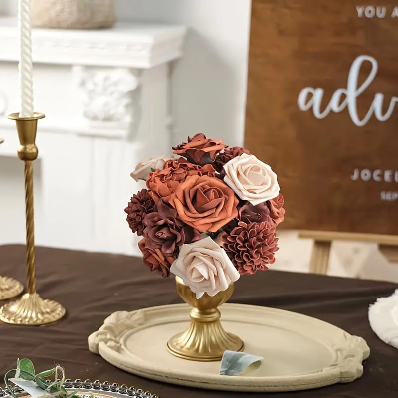 Passage 7 Flowers 16pcs Burnt Orange Rust Blooming Peonies Artificial Flowers with Stem, Artificial Peony Flowers for DIY Wedding Decorations Centerpieces Bouquets Boutonnieres (Burnt Orange)