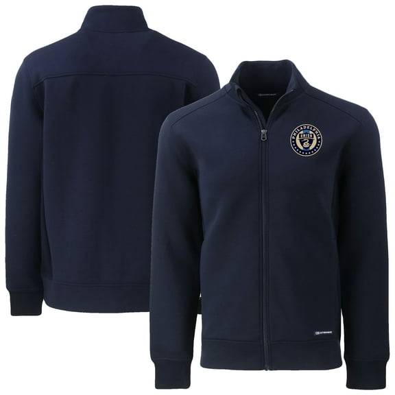 Men's-Cutter & Buck Navy Philadelphia Union Big & Tall Roam Eco Tri-Blend Recycled Full-Zip Jacket