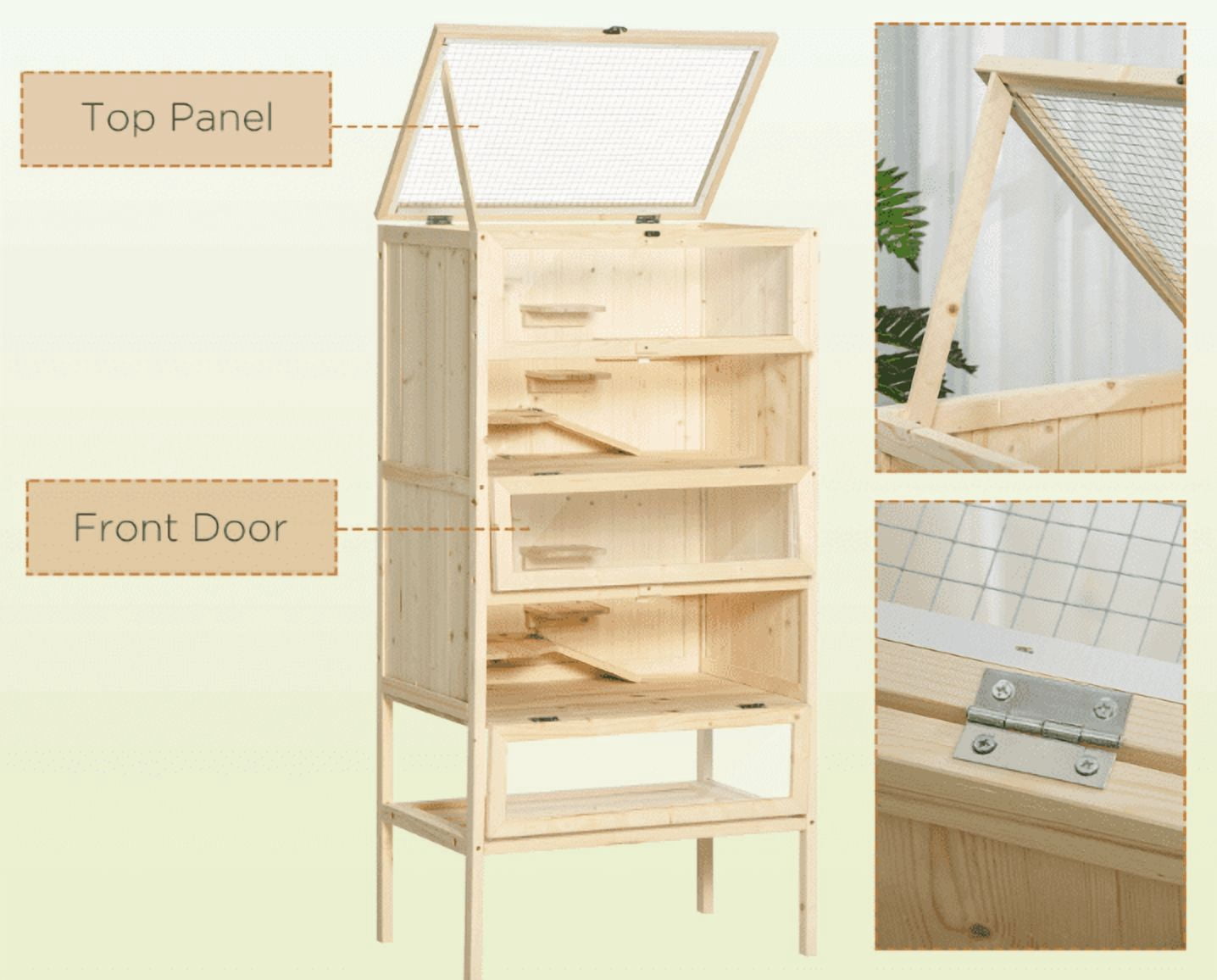 Hamster Cage 5-Tier Wooden Habitat, Mice & Rat Cage with Open Top & Storage