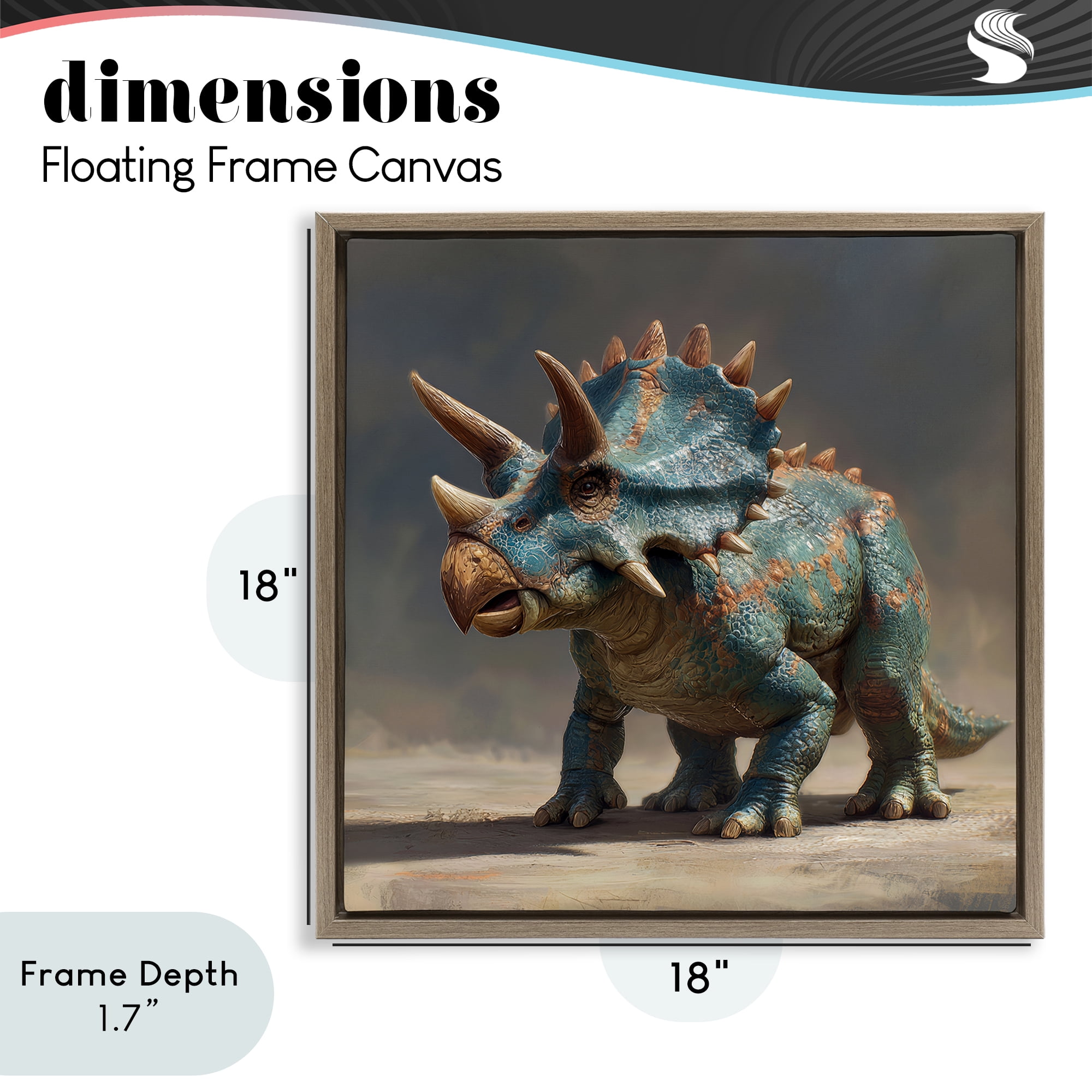 Stupell Industries Horned Triceratops at Sunrise Brown Framed Floater Canvas Wall Art, design by Wumples