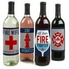 Fired Up Fire Truck - Firefighter Wine Bottle Gift Label - Firetruck Party Decorations for Women and Men - Wine Bottle