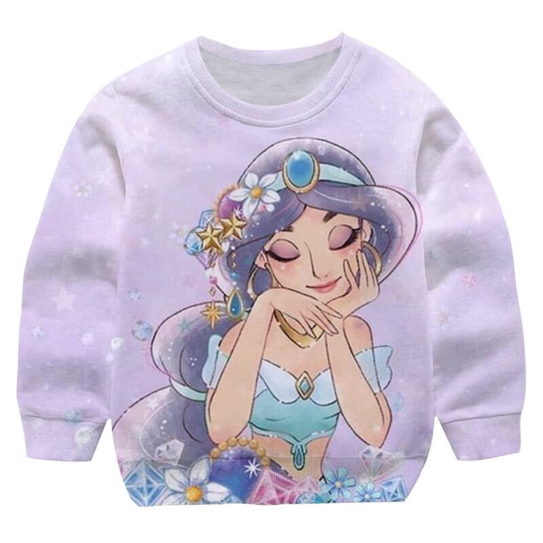 Sudaderas con capucha de dibujos animados para niños, sudadera de princesa Jasmine, abrigo de primavera y otoño para niñas, prendas de vestir informales de manga larga para niños, ropa para bebés 9T Gao Jinjia LED