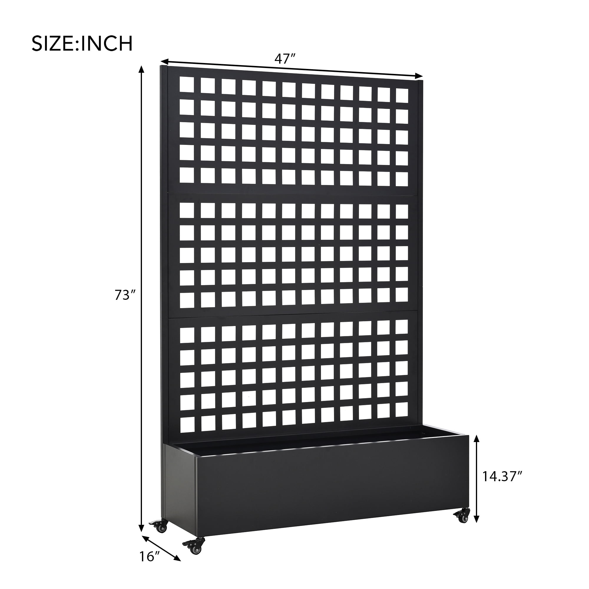 Jopath Metal Raised Garden Bed with Wheels and Trellis,Features Privacy Screen and Drainage Holes Planter Box for Climbing Plants, Vegetables and Vines 73"x47"x16" (Black 5)