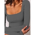 thumbnail image 4 of Suagox Women T-shirt, Long Sleeve Rectangle Neck Solid Slim Fit Ladies Tops for Spring Fall, 4 of 10