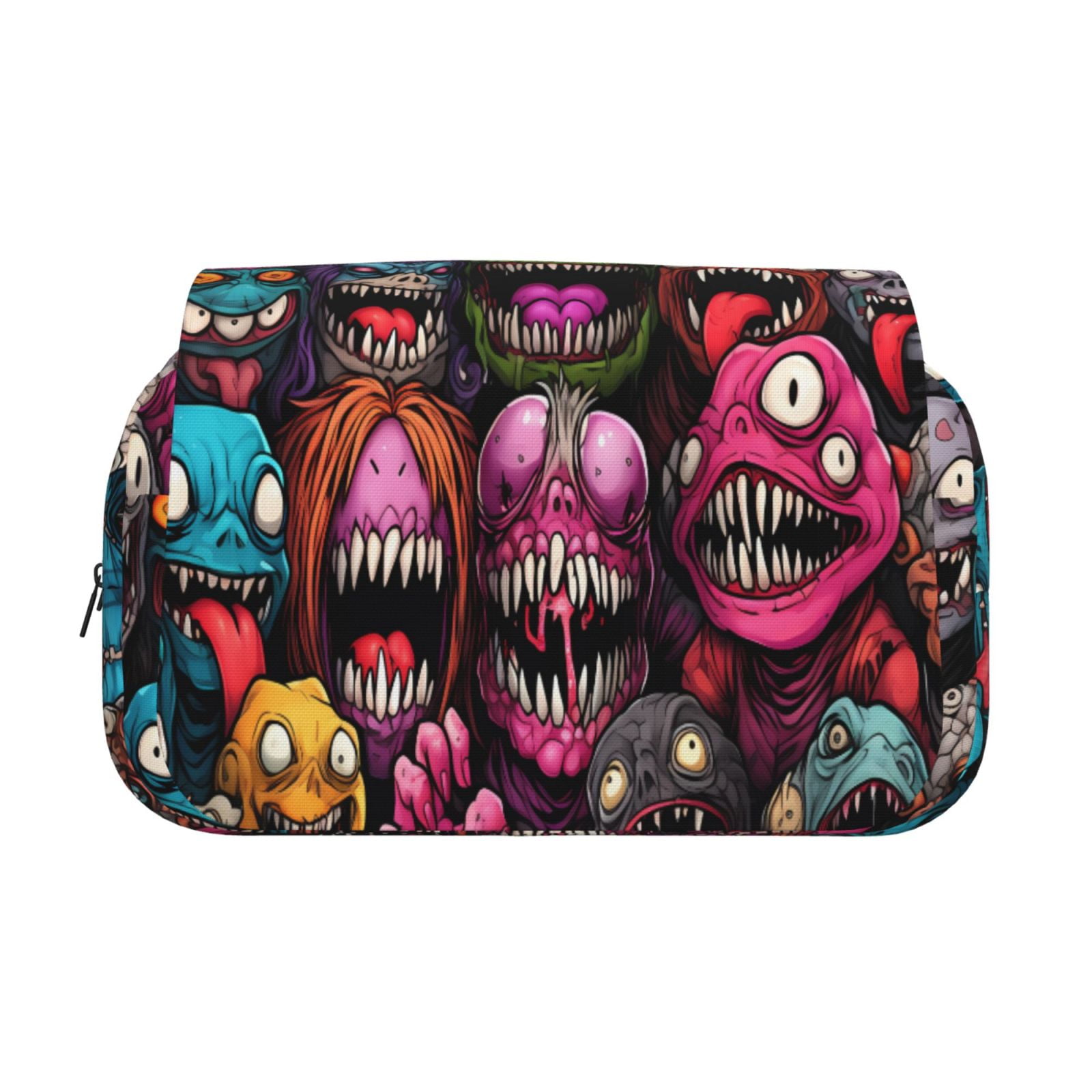 Rateoe Monstrous Cartoon Characters Pattern Double Clamshell Pen Case, Storage Organizer with Two Zipper Compartments– Holds Up to 50 Pencils & Pens