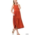 thumbnail image 2 of "Women's Round Neck Sleeveless A-Line Ruffle Tiered Midi Casual Dress (ASH MOCHA, M)", 2 of 4
