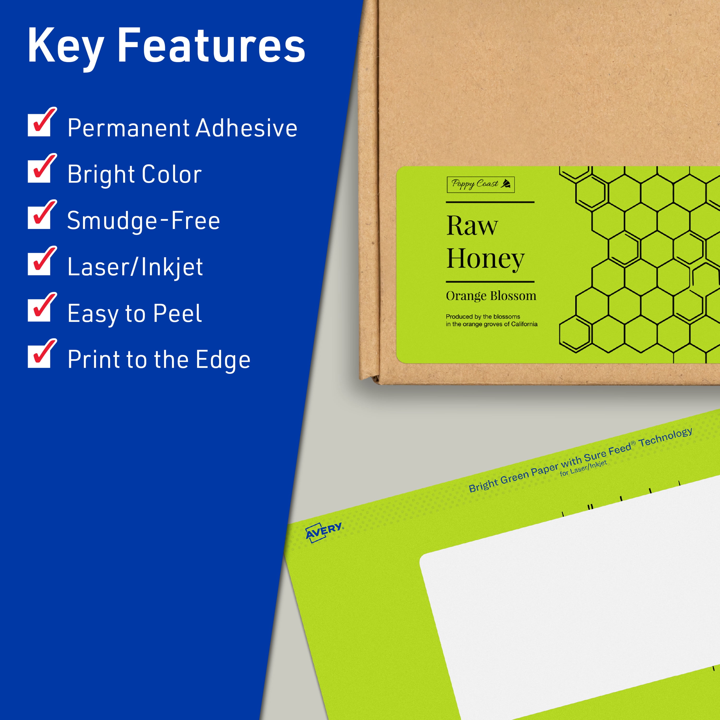 Avery Printable Rectangle Labels, Bright Green, 4" x 6", 80ct