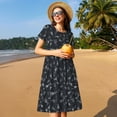 thumbnail image 4 of Sikiie Wireless Antenna Icon Print Women's Short-sleeved Dress, Round Neck Slim Knee-length Dress, Summer Clothing Suitable for Daily Leisure and Vacation, 4 of 6