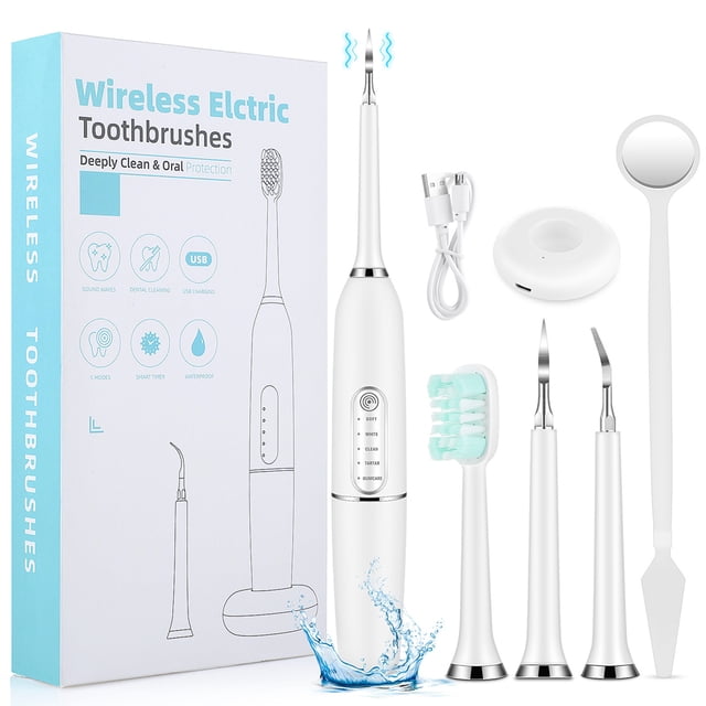 Set de limpieza dental, set de limpieza dental para el cuidado dental en casa, 2 cabezales y 3 modos, recargable por USB