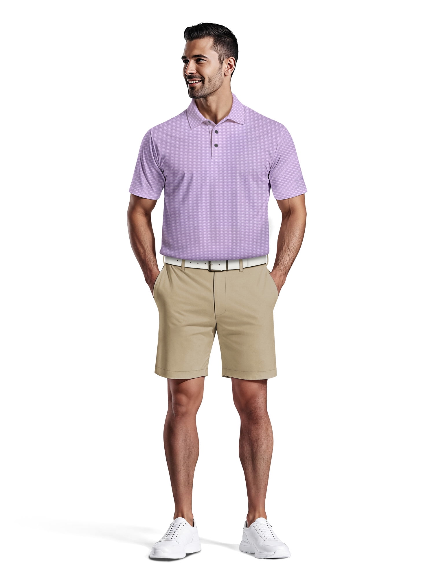 Ben Hogan Men's & Big Men's Performance Eco Mini Geo Jacquard Short Sleeve Polo Shirt, up to 5XL