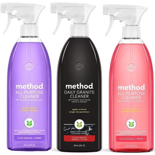 Sprays limpiadores Method para múltiples superficies, 828 ml (paquete de 3), piedra, ducha y multiusos