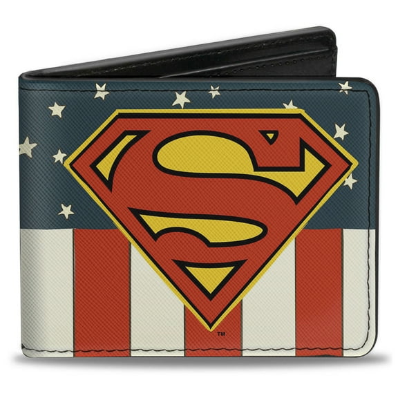 DC Comics Wallet, Bifold, Superman Shield Americana Red White Blue Yellow, Vegan Leather