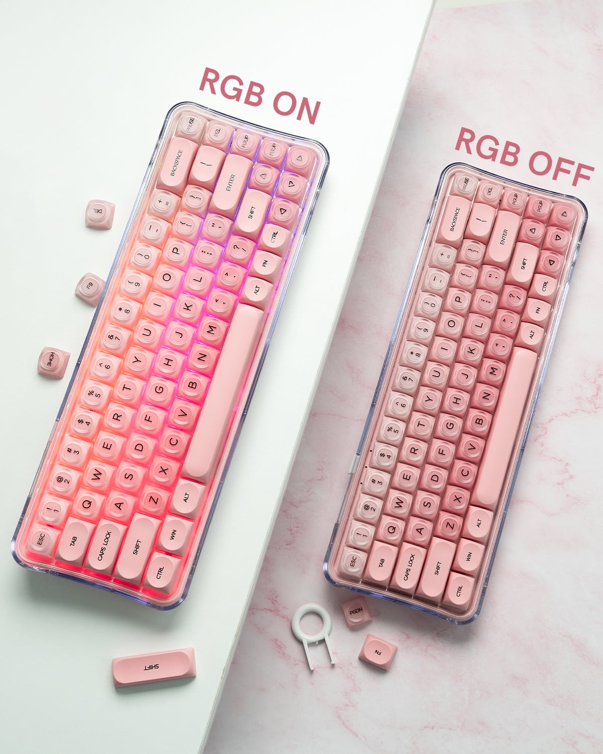 COSTOM PBT Keycaps, Jelly Keycaps Creamy MOA Profile, 132 Keys Translucent Cute Custom Key caps for Cherry Gateron MX Swithes Mechanical Keyboards, Blush Pink