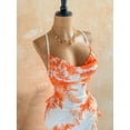 thumbnail image 3 of Women's Vintage Floral Print Draped Neck Layered Ruffle Hem Maxi Dress, Vacation Summer Style, 3 of 10