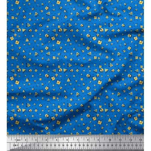 Soimoi Blue Cotton Duck Fabric Square & Triangle Geometric Print Fabric by the Yard 42 Inch Wide