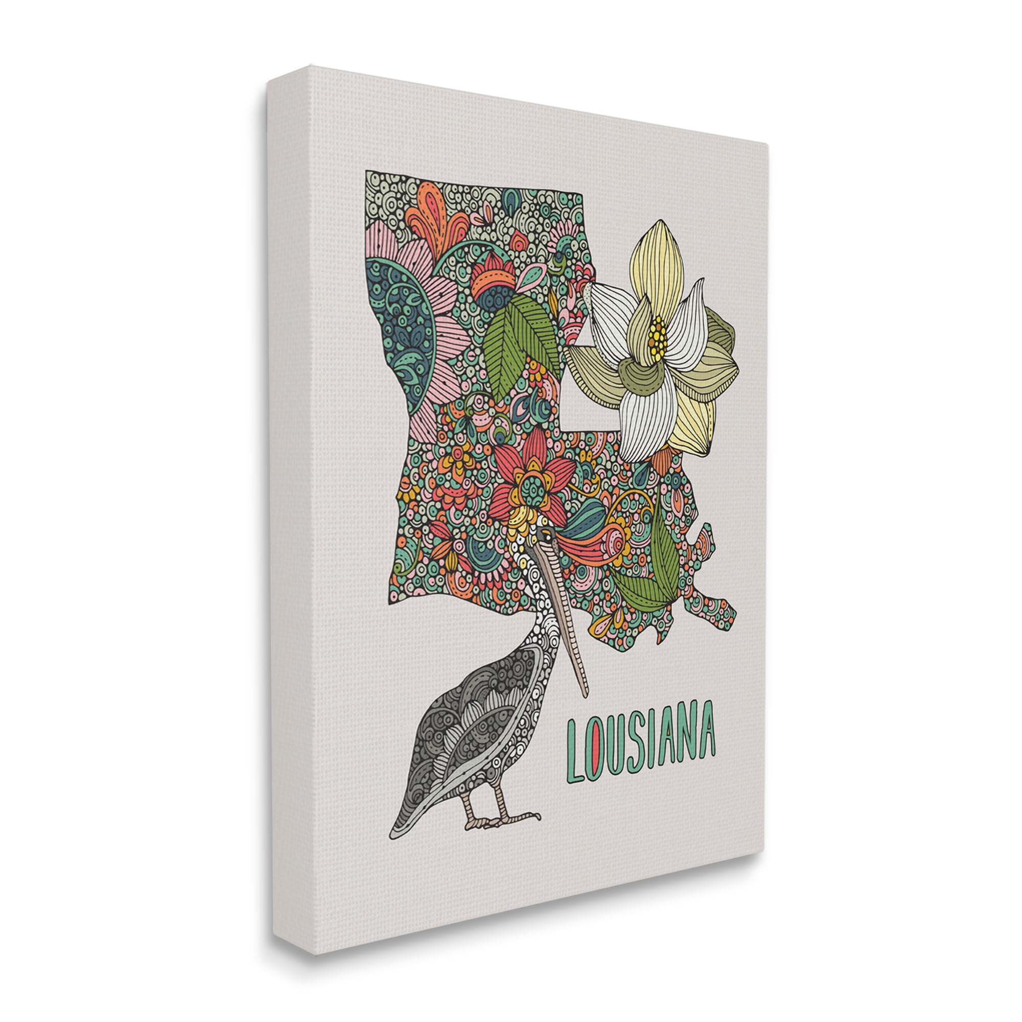 Stupell Industries Blooming Louisiana Magnolia State Pelican Intricate Patterns Graphic Art Gallery Wrapped Canvas Print Wall Art, Design by Valentina Harper
