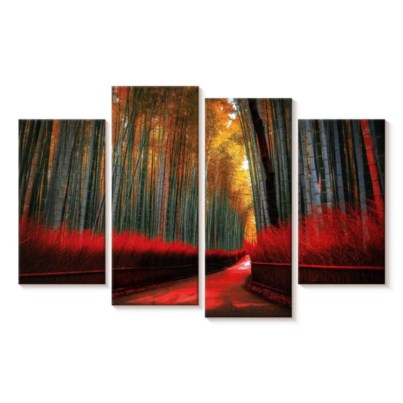 Elephant Stock Arashiyama Bamboo Trail Wall Art - Horizontal Multi Panel Canvas - Living Room Wall Decor - Nature Multi Panel - Black And Brown Decor - 30" x 18"