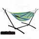 thumbnail image 1 of Hamaca Doble + Soporte de Acero – Hamaca XXL resistente hasta 230 kg, color azul-verde a rayas, con estructura plegable y bolsa de transporte – Ideal para jardín, terraza, camping y exterior, 1 of 9
