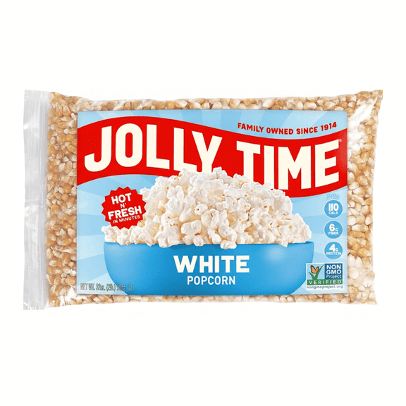 JOLLY TIME White Popcorn Kernels, 32 oz Bag, Non-GMO Project Verified, 100% Whole Grain, High Fiber, Gluten Free, White Popcorn for Air Poppers, Stovetop & Hot Air Poppers