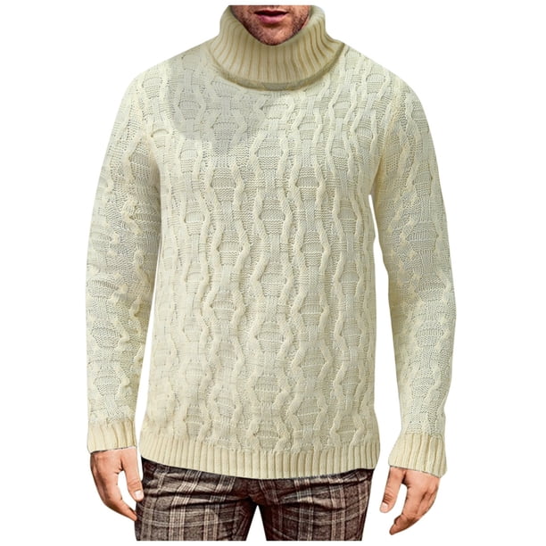 Gibobby Suéter para hombre Suéter clásico de gran tamaño para hombre, de manga larga, cuello redondo, suéter de punto, para la calle(Beige,Grande)