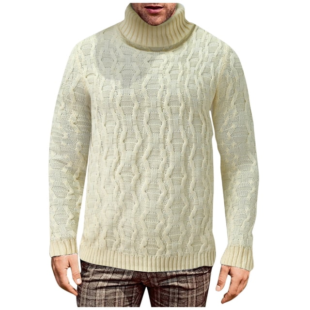 Gibobby Suéter cuello alto hombre Suéter para hombre jersey de cuello alto ligero de manga larga, suéter, Top(Beige,G)