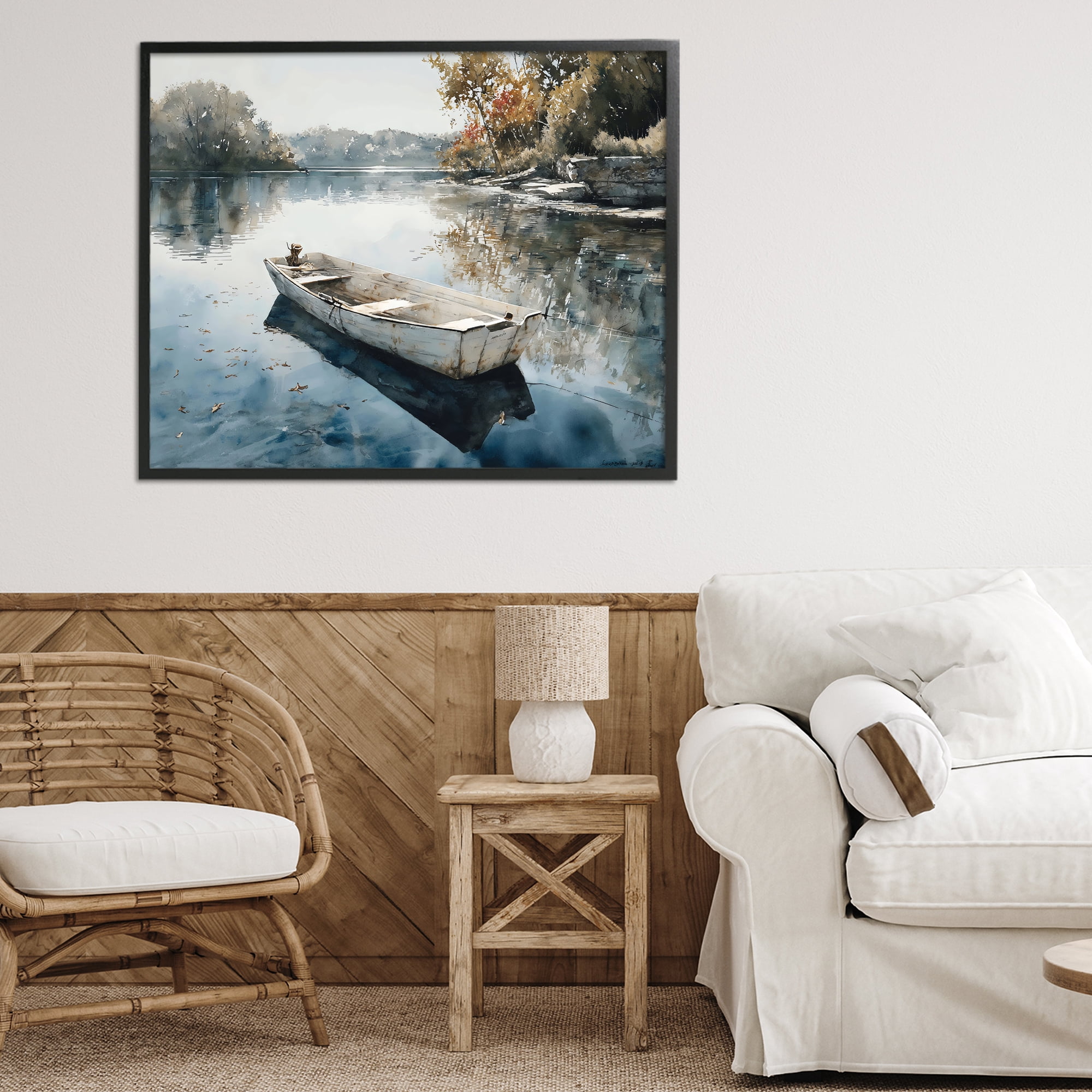 Stupell Industries Boat Ride Through Autumn Reflections Black Framed Giclee Art, design by Franklyn Gregory