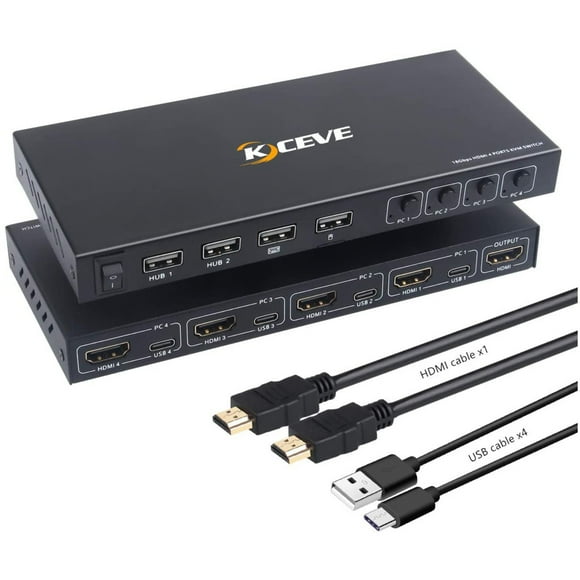 Tignapoo 18Gbps HDMI 4x1 KVM Switch for Multi-Computer Setup with Shared Monitor and Keyboard/Mouse