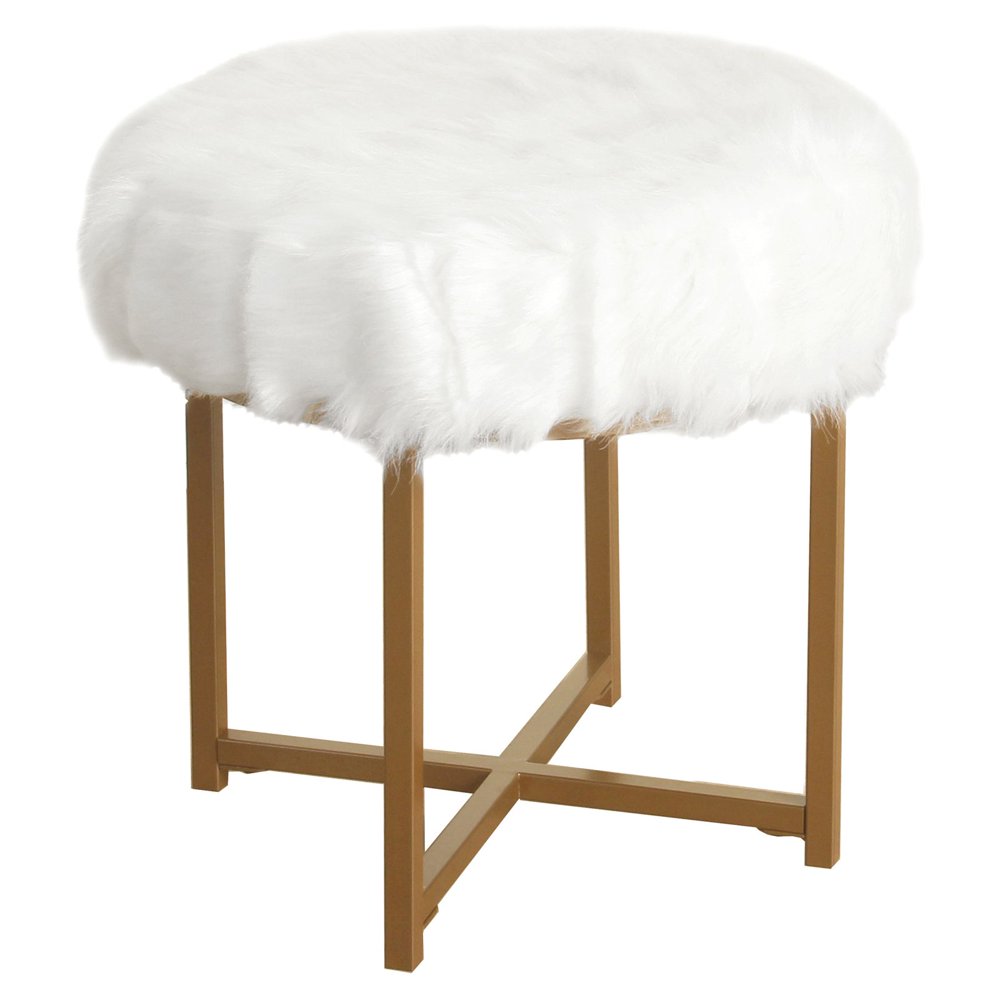 HomePop Decorative Faux Fur Round Ottoman, Multiple Colors