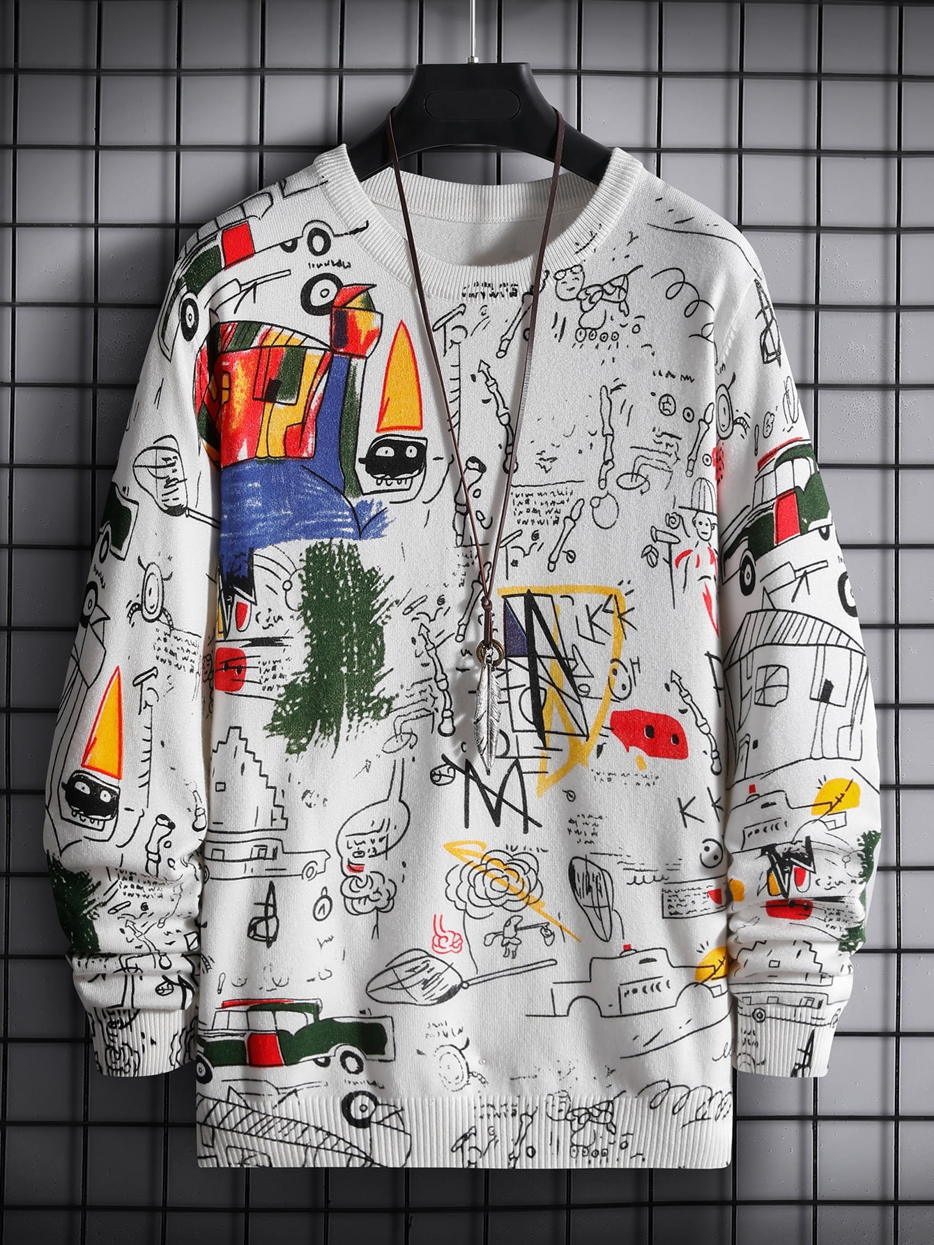Men Graffiti Print Sweater M(6 