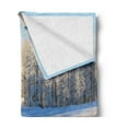 thumbnail image 2 of Farmland Soft Flannel Fleece Throw Blanket, Winter Snow Valley with Oak Borders Pines Frozen Pastoral High Cold Lands Art, Cozy Plush for Indoor and Outdoor Use, 70" x 90", White Blue, by Ambesonne, 2 of 5