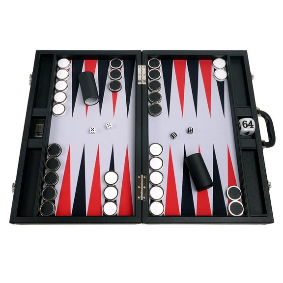 Wycliffe Brothers 23-inch Backgammon Set with 1.75-inch Nickel Checkers - Black Case with Grey Field - Prestige Class