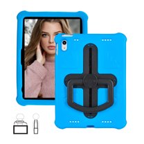 Dteck Case for iPad 9th/ 8th/ 7th Generation, Case for iPad 10.2 Inch 2021/2020/2019 with Rotating Kickstand, Heavy Duty Child Proof Shockproof Shell with Handle Grip Shoulder Strap,Blue
