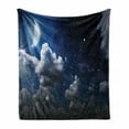 thumbnail image 1 of Clouds Soft Flannel Fleece Blanket, Celestial Solar Night Scene Stars Moon and Clouds Heaven Place in Cosmos Theme, Cozy Plush for Indoor and Outdoor Use, 50" x 70", Dark Blue White, by Ambesonne, 1 of 6