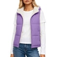 thumbnail image 6 of Women's Hooded Sherpa Lined Vest Quilted Zip Up Puffer Jacket Sleeveless Winter Warm Fleece Casual Outerwear Gilet with Pockets S-XXXL Purple, 6 of 6