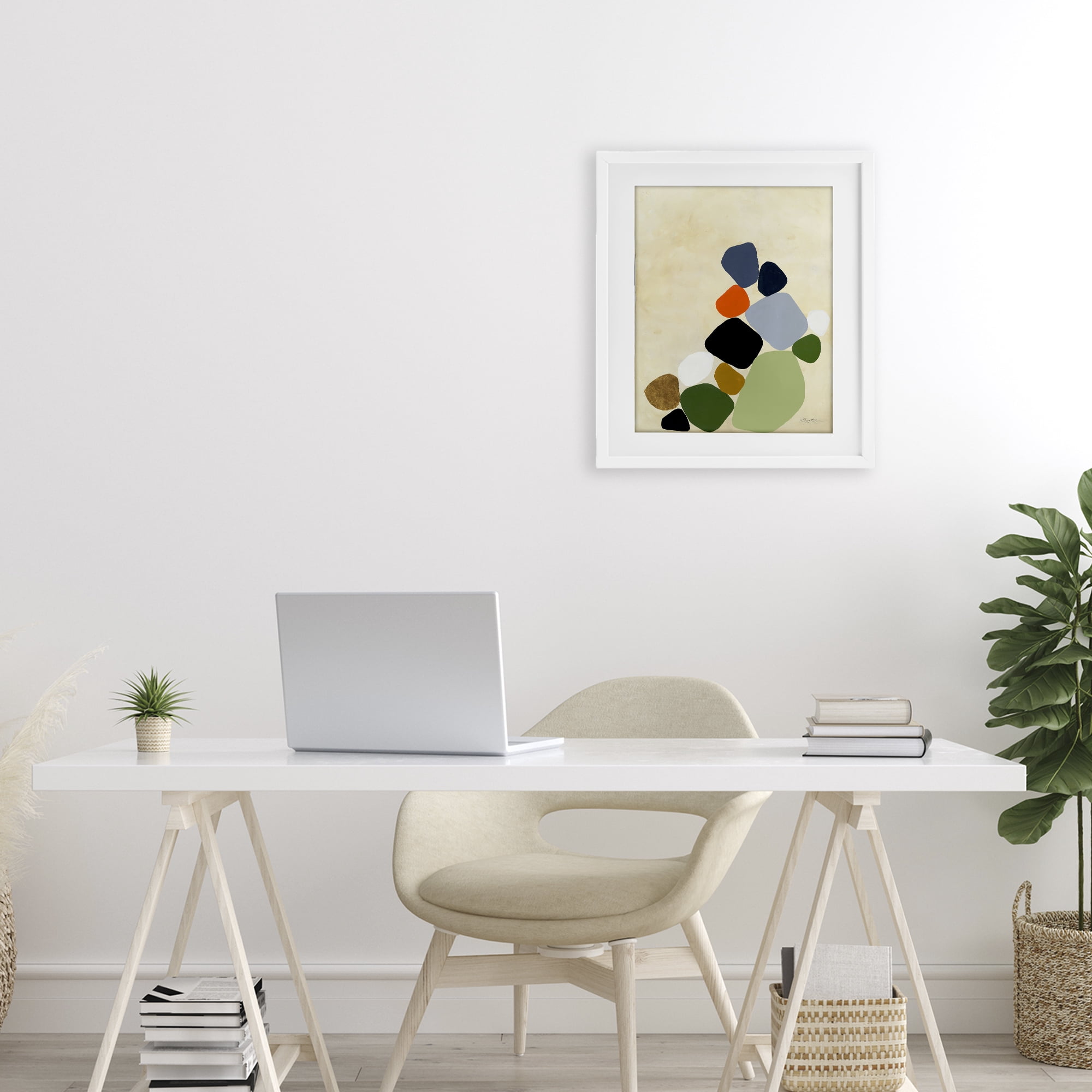 Stupell Industries Cluster of Minimal Pebbles White Framed Print Under Glass, design by Ruth Fromstein