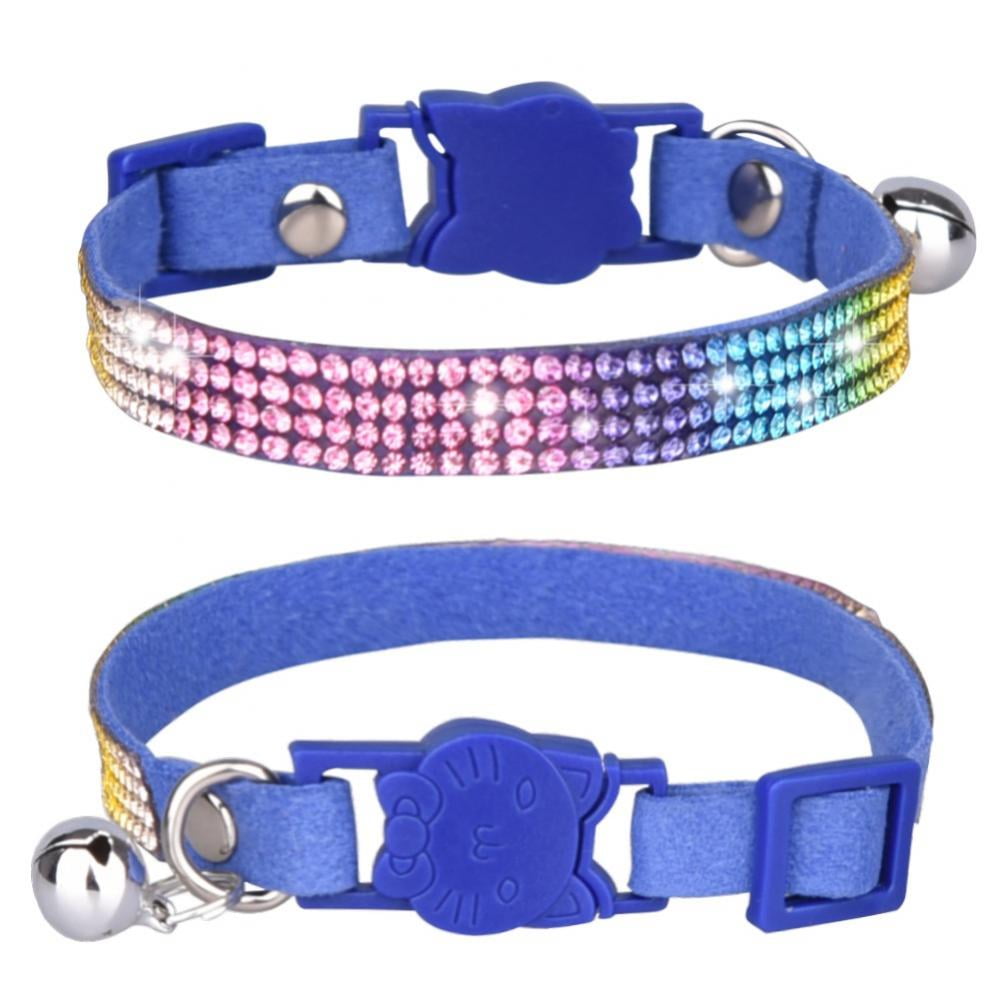 4 Colors Weewooday 4 Pieces Rhinestones Cat Collars Breakaway Cat Collar with Bell Bling Pet Collars with Soft Velvet