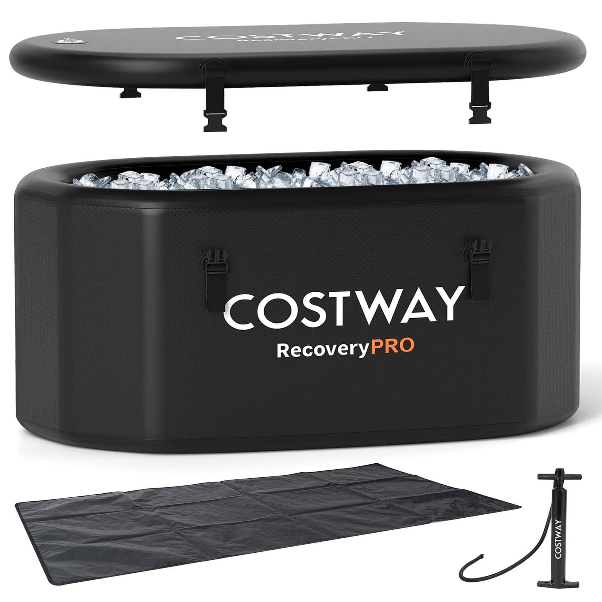 Costway XL 129 Gal Oval Ice Bath Tub for Athletes with Cover Hand Pump Backpack for Adults Black