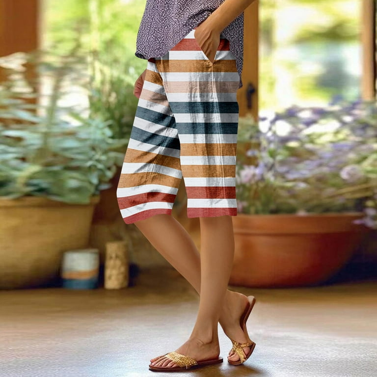 Mlqidk Pedal Pushers for Women Linen Capri Pants Dressy Casual