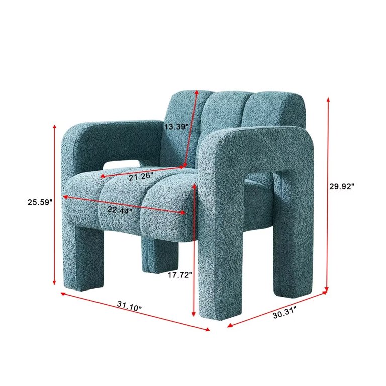 Wide Accent Chair, Modern Boucle Chair, Fluffy Side Corner