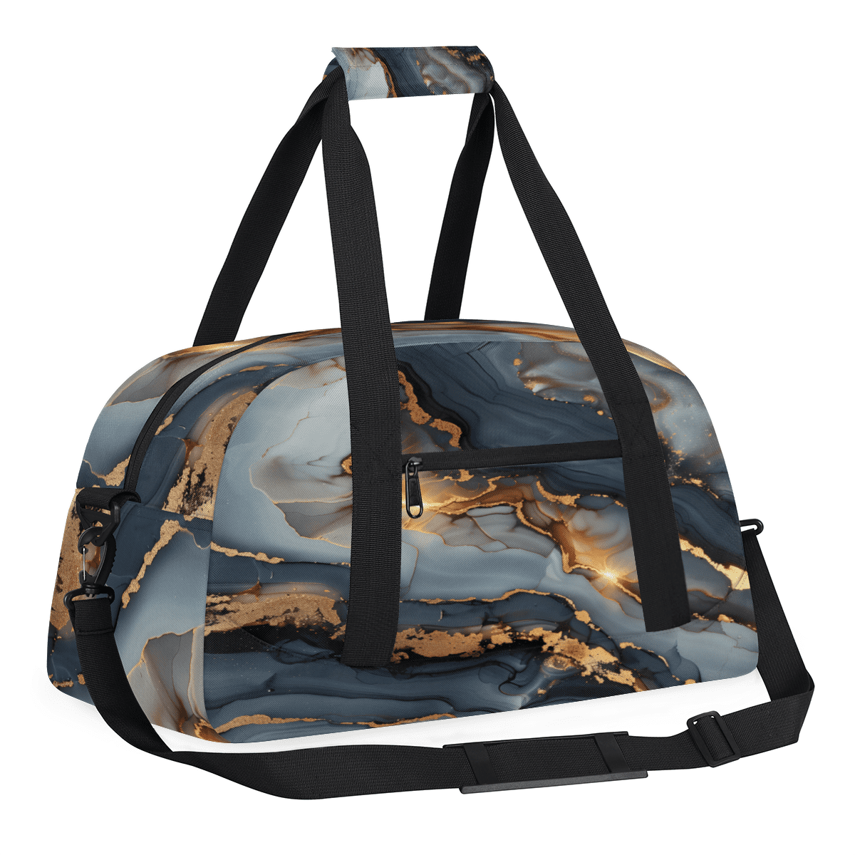 Herdesigns Art Black Glod Marble Sports Duffle Bag for Women & Men, Modern Gym Bag Dance Bag Overnight Bag Carry On Weekender Travel Bag