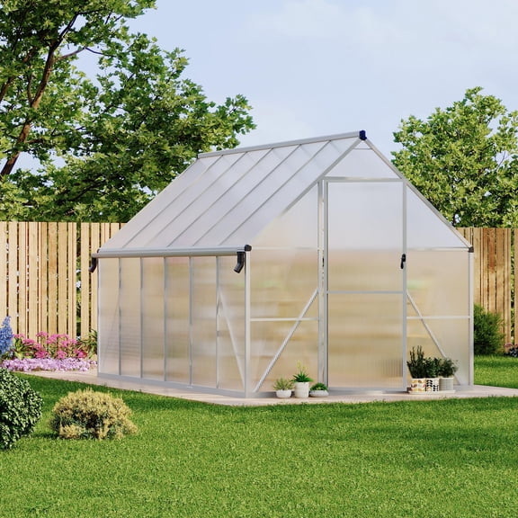CazToi 8x12 FT Outdoor Lockable Greenhouse Walk-in Aluminum Frame with Roof Vent & Polycarbonate Panels