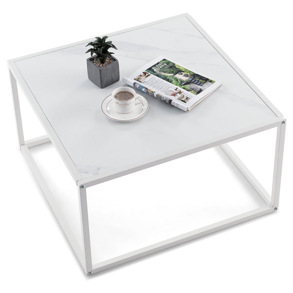 Finihen Glass Coffee Table, Square Coffee Table, Modern Glass Square Coffee Table with Metal Frame, for Living Room, Reception Room, White Finihen Glass Coffee Table, Square Coffee Table, Modern Glass Square Coffee Table with Metal Frame, for Living Room, Reception Room, White