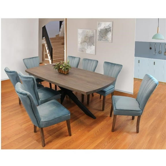 Felix 9-Piece Dining Set With 82" Rectangular Dining Table and 8 Teal Chairs