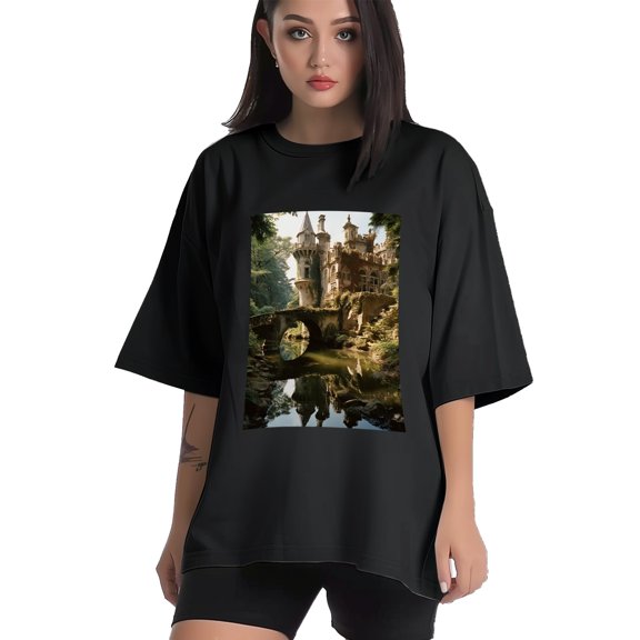 Plus Size Shirt for Women Black Tops for Women Short Sleeves Shirt for Women Castle (46) T Shirt Crewneck Shirt for Women XS